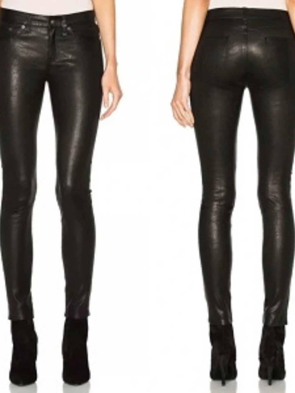 Womens Rag & Bone Black Lamb Leather Skinny Jeans 24